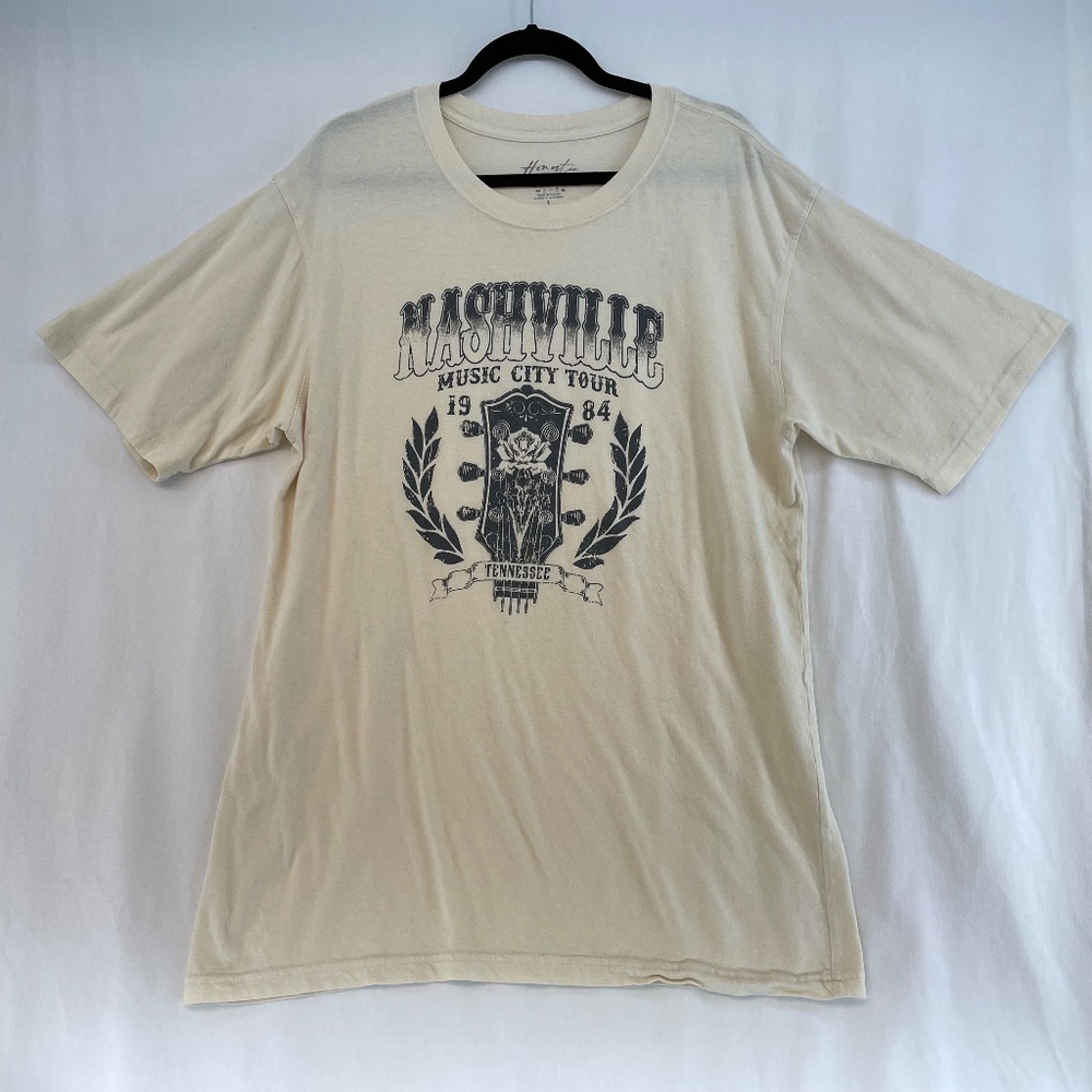 Nashville Music City Tour Tennessee 1984 Honestee T-Shirt Cream Large VINTAGE